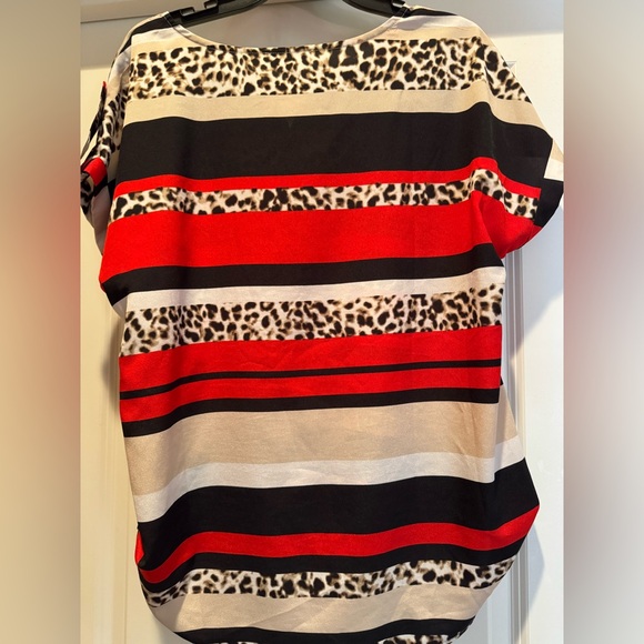 Calvin Klein Women's Red and Black Striped Leopard Blouse Size XL - Picture 2 of 3